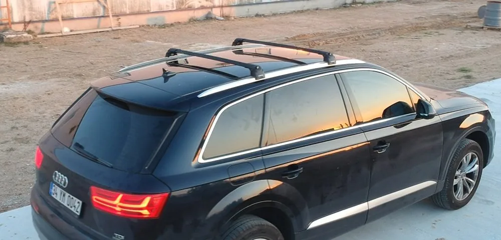 Багажные поперечины Can Otomotiv Turtle AiR Audi Q7 2015- Black на интегрированные рейлинги штатные места