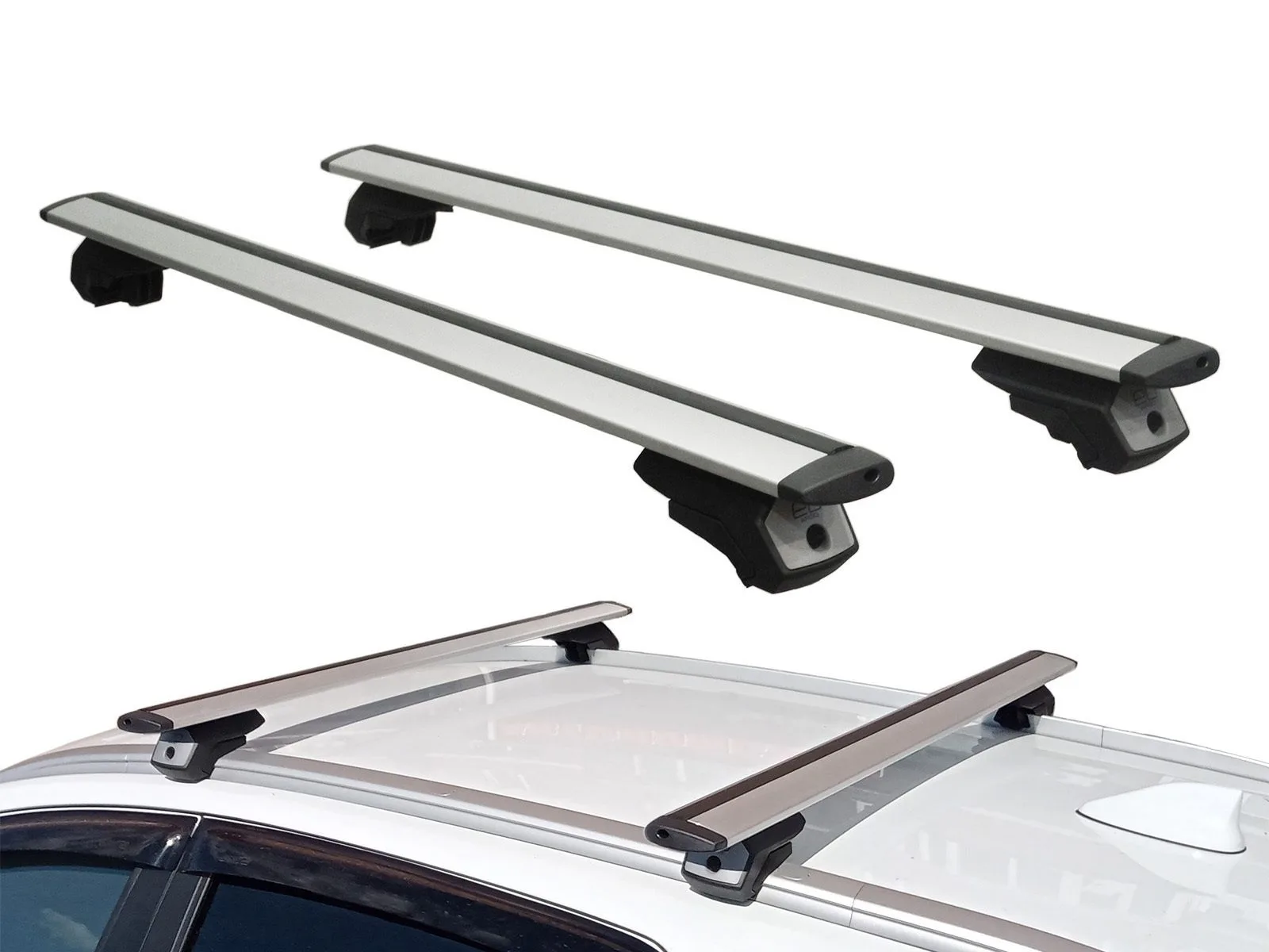 Универсальный Багажник на интегрированные рейлинги Евродеталь Арго, крыловидные дуги