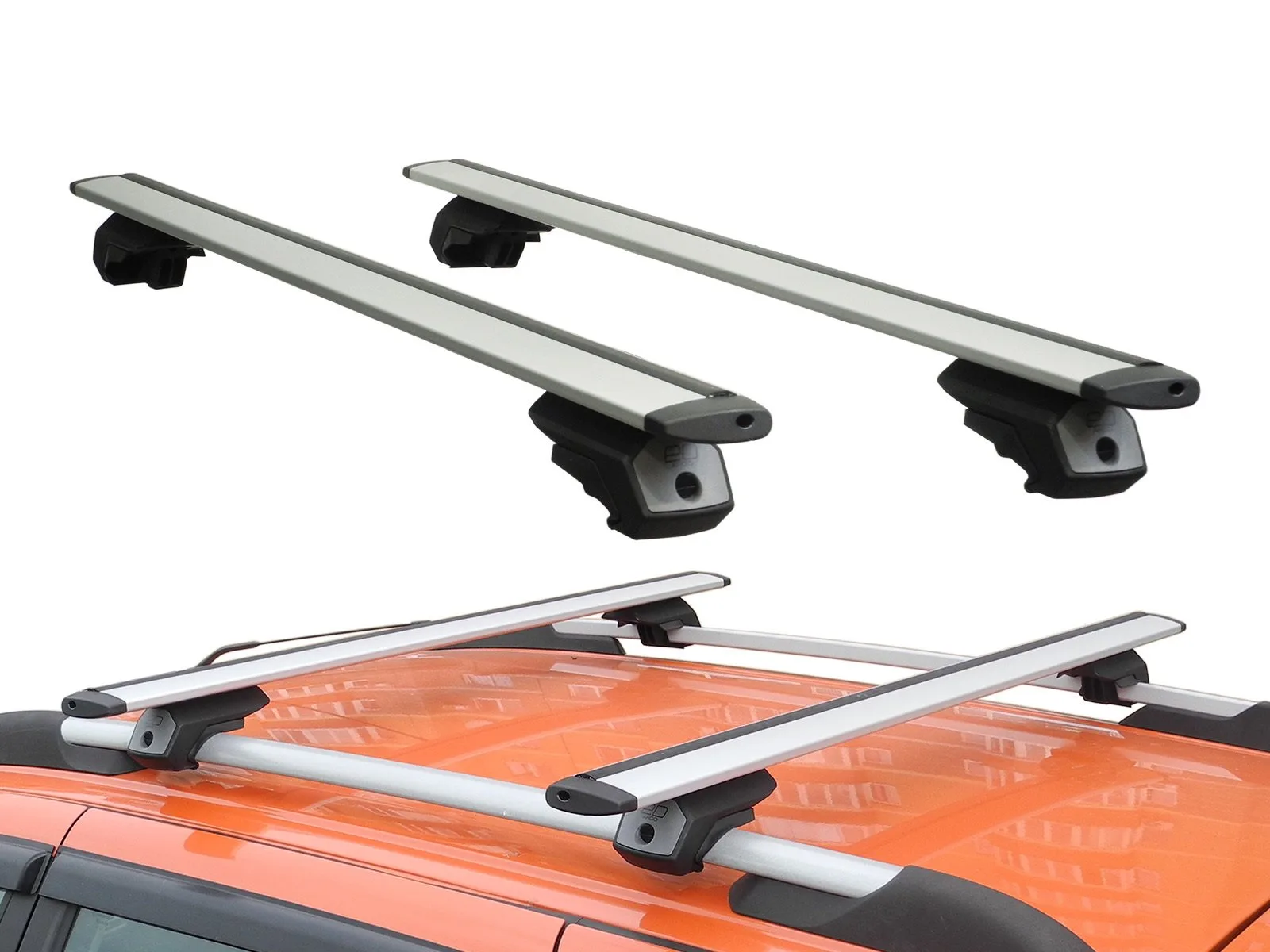 Универсальный Багажник на рейлинги Евродеталь Арго, крыловидные дуги 125 см.