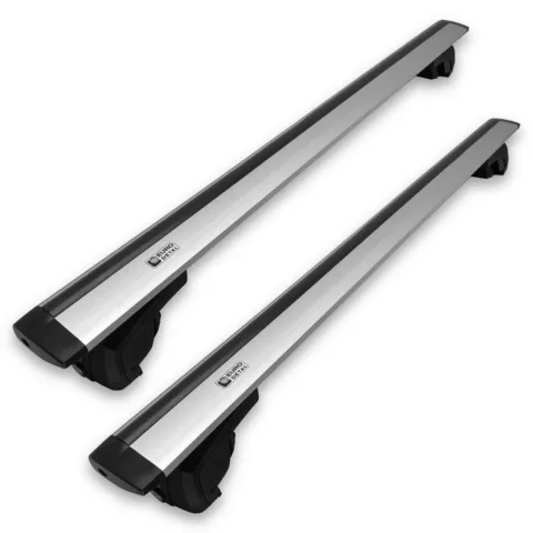 Универсальный Багажник на рейлинги Евродеталь Арго, крыловидные дуги с замком 125 см.