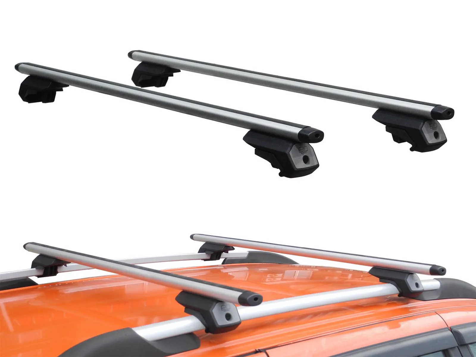 Универсальный Багажник на рейлинги Евродеталь Арго, аэродинамические дуги 125 см